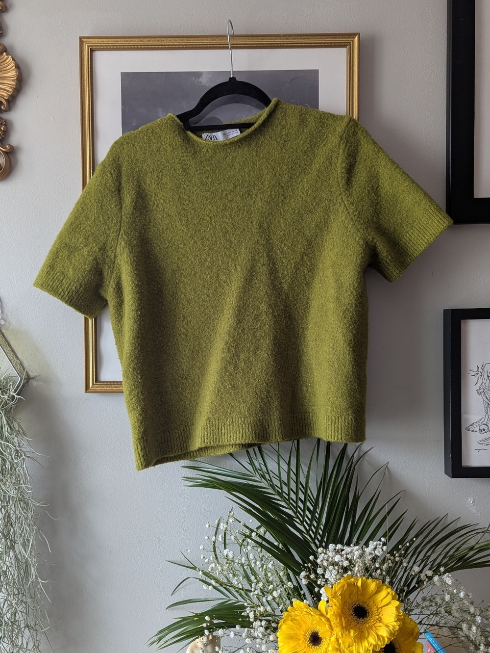 Zara Chartreuse Short Sleeve Knit Top